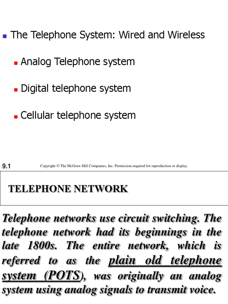 The Telephone System Wired and Wireless Analog Telephone System