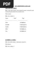 Data Definition Language Creation of Table