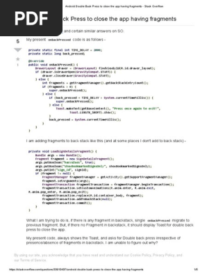 Android Double Back Press To Close The App Having Fragments Stack Overflow Pdf Boolean Data Type Software Engineering
