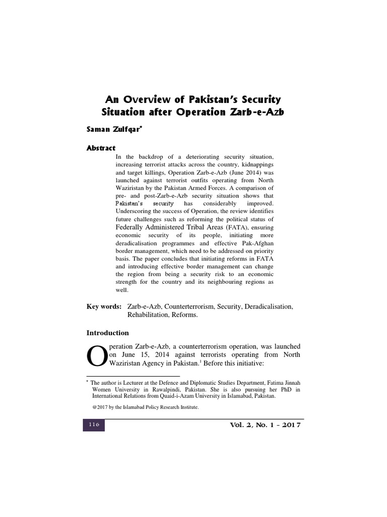 Pakistan's Security Post-Zarb-e-Azb Review | PDF | Federally ...