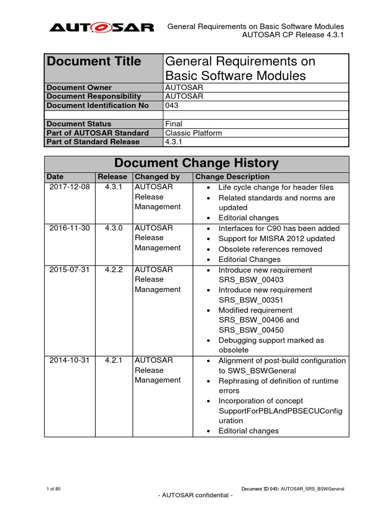 Autosar Srs Bswgeneral | PDF | Microcontroller | Specification ...