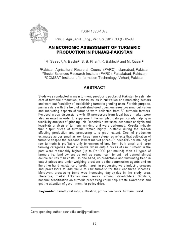 Turmeric Study | PDF | Sowing | Agriculture