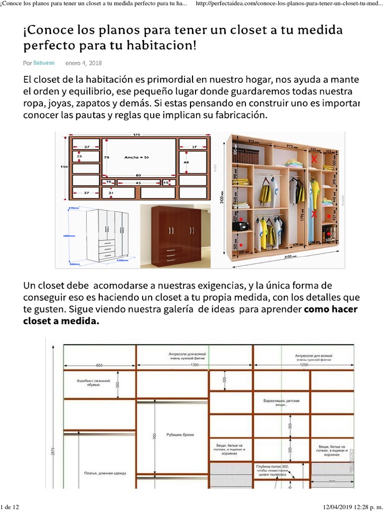 Planos de closet a medida y reglamentarios | PDF | Hogar, jardinería y ...