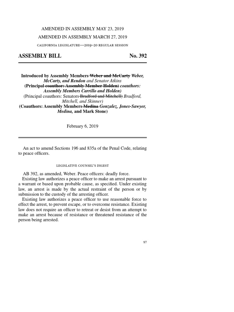 Assembly Bill No. 392 Mccarty, and Rendon and Senator Atkins Assembly