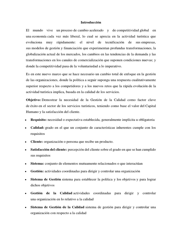 Gestión de Calidad en Servicios Turísticos | PDF | Gestión de la ...