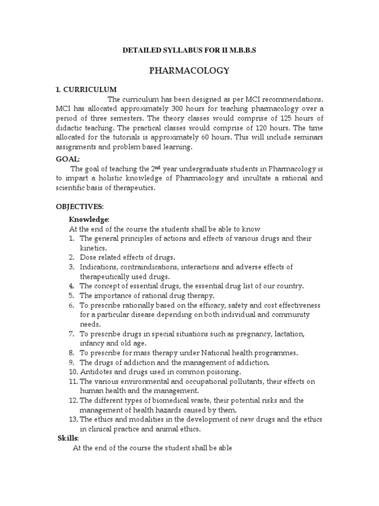 II M.B.B.S Pharmacology Syllabus | PDF | Acetylcholine | Inflammation