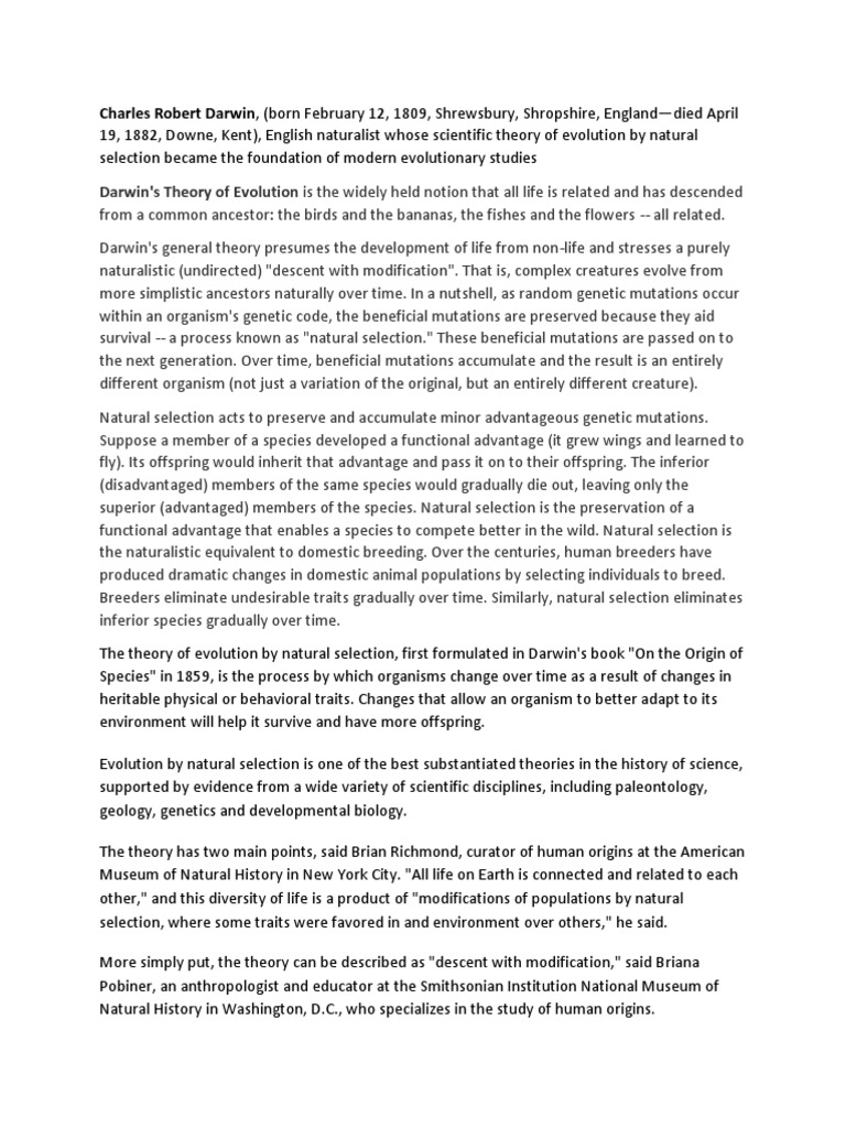 Charles Robert Darwin | PDF | Natural Selection | Evolution