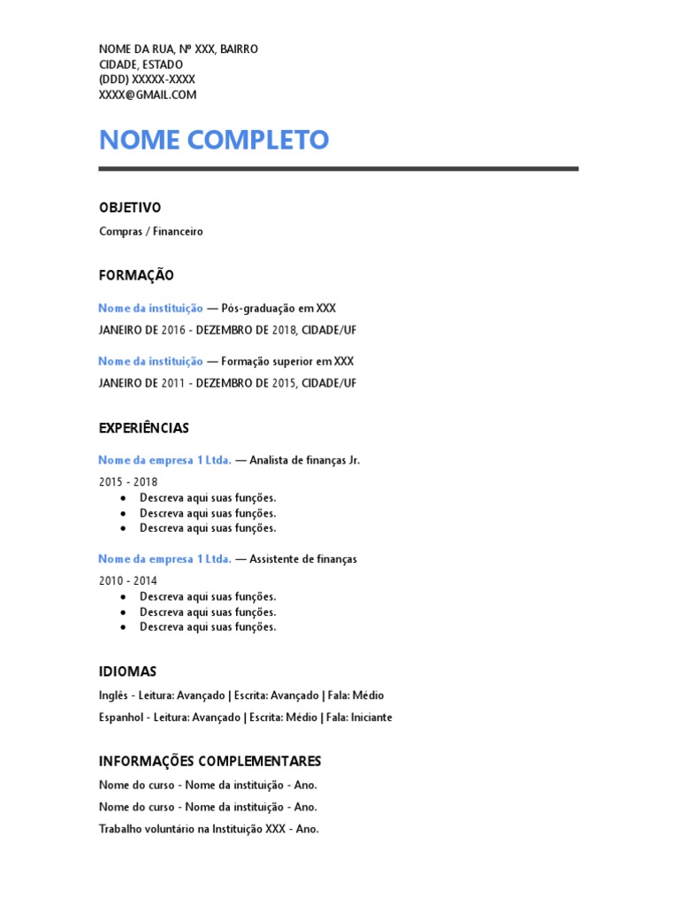 Informações Complementares para Currículo | PDF