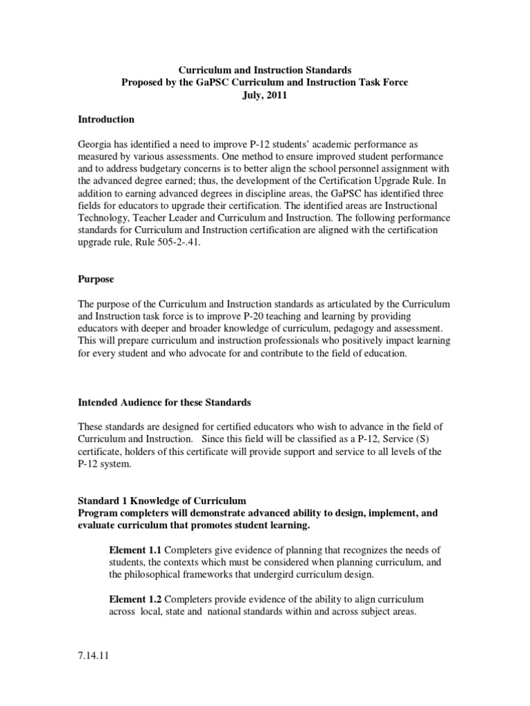 Curriculum and Instruction Standards | PDF | Educational Assessment ...