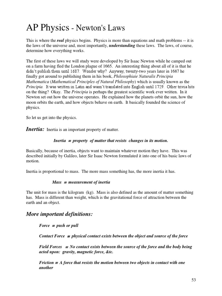 Newton's Laws Grade 12 Notes Pdf