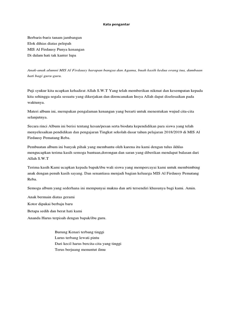 Kata Pengantar Album Kenangan