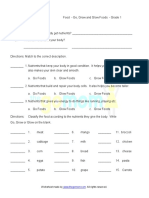 Food Worksheet Go Grow and Glow Foods Worksheet Grade 1 WAK