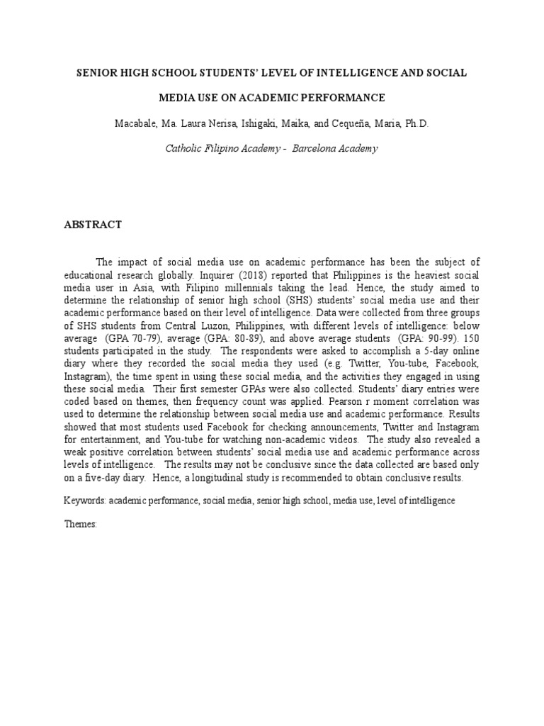 Social Media Use and Academic Performance | PDF | Social Media ...