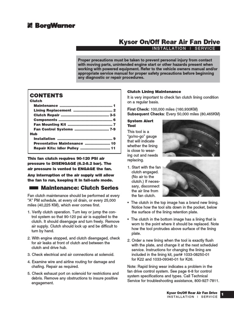 Kysor On/Off Rear Air Fan Drive Installation Service PDF Clutch Bearing (Mechanical)