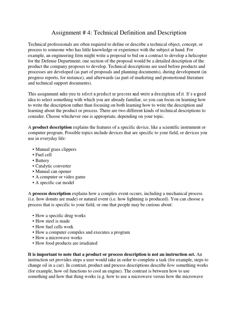 Assignment # 4: Technical Definition and Description | PDF | Technical ...