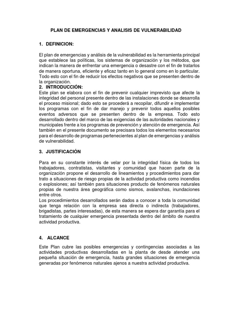 Plan de Emergencias y Analisis de Vulnerabilidad | PDF | Lesión ...