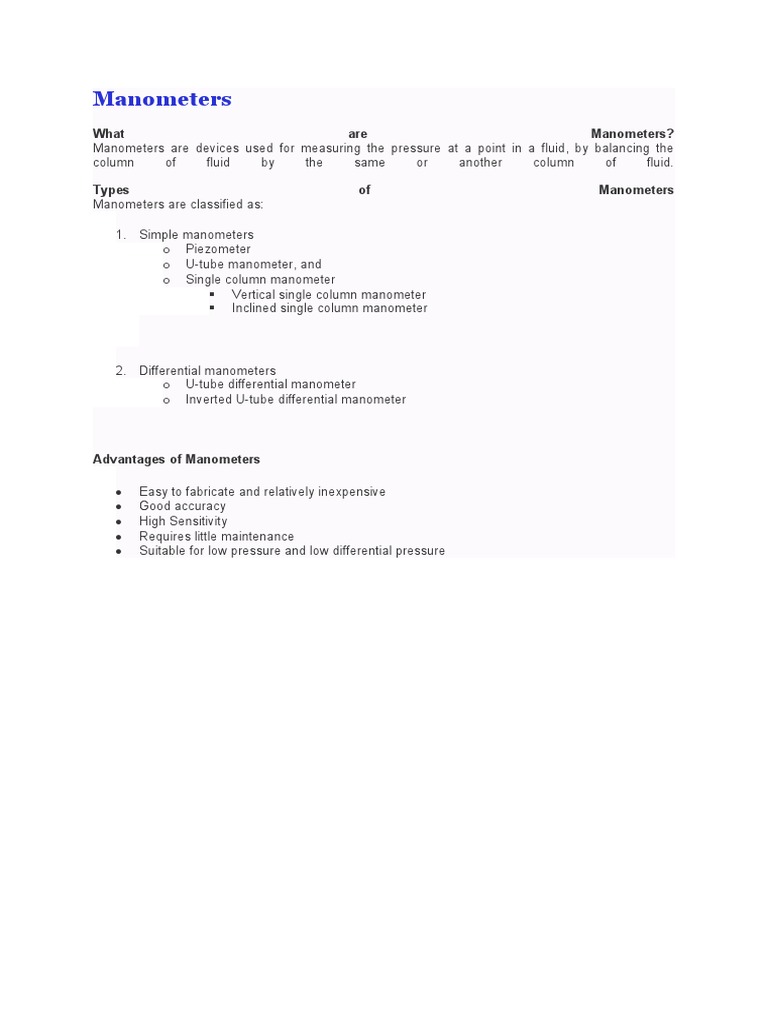 Manometers | PDF