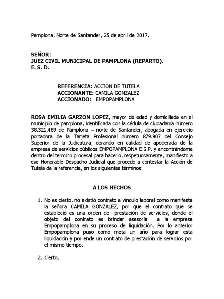 Contestación Tutela | PDF | Derecho laboral | Conceptos legales