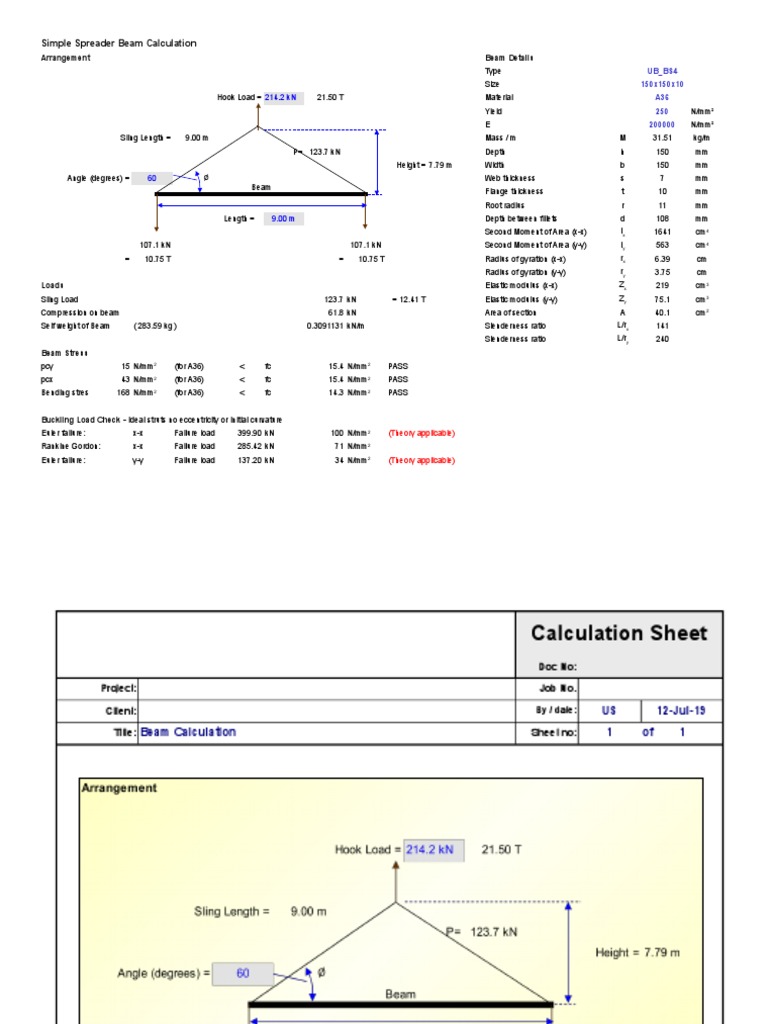 Simple Spreader Beam Calculation Beam (Structure) Deformation