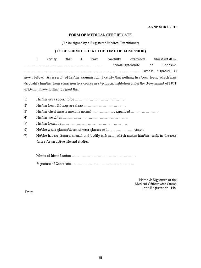 Medical Certificate Form Annexure III | PDF | Business | Finance ...