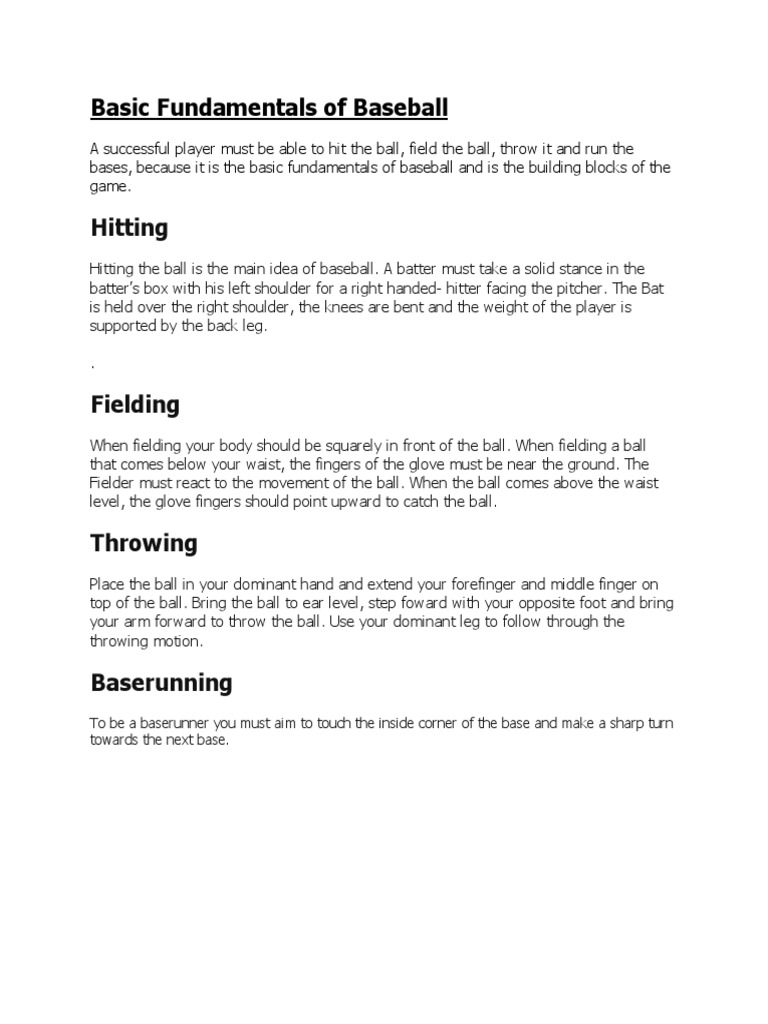 Basic Baseball Fundamentals Guide | PDF | Sports & Recreation | Self ...