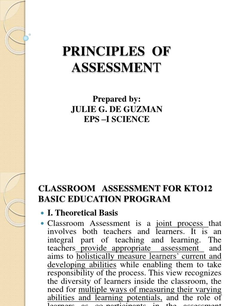 K to 12 Classroom Assessment Principles | PDF | Educational Assessment ...