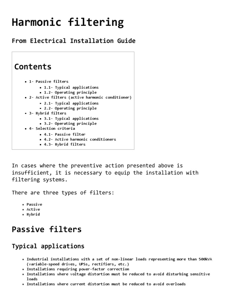 Types of Harmonic Filters Explained | PDF | Electronic Filter ...