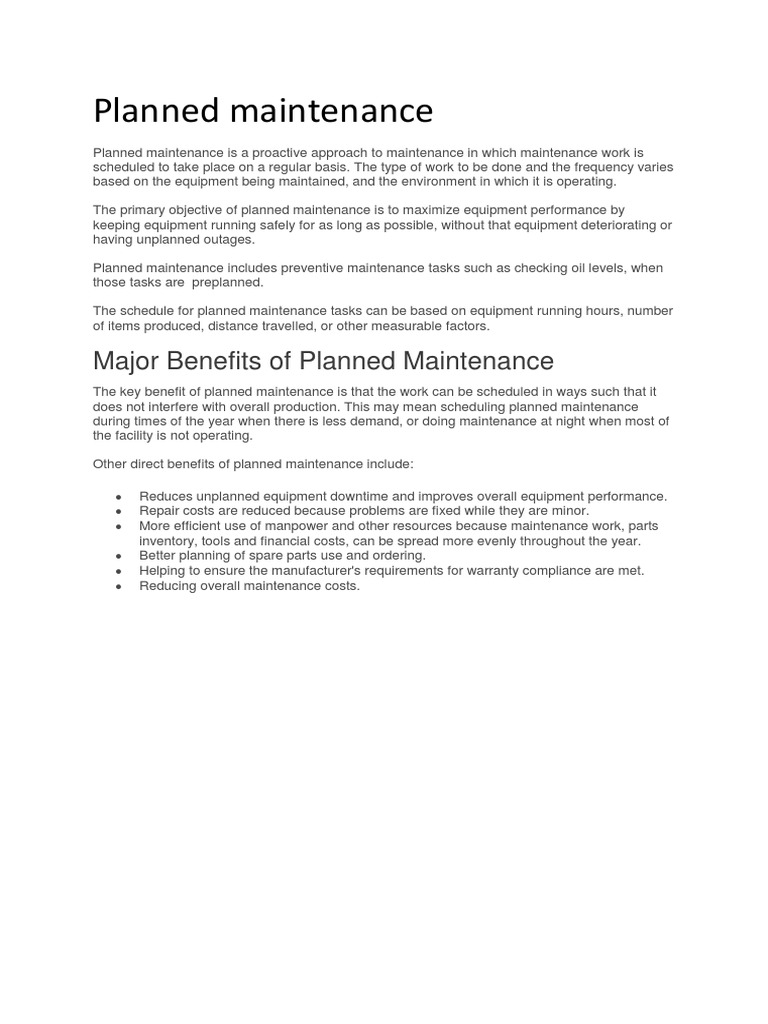 Major Benefits of Planned Maintenance PDF