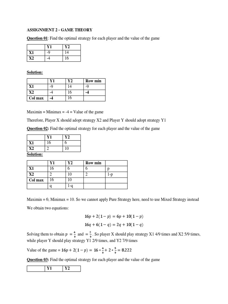 Solution Assignment 2 Game Theory PDF Mathematical Economics Game Theory