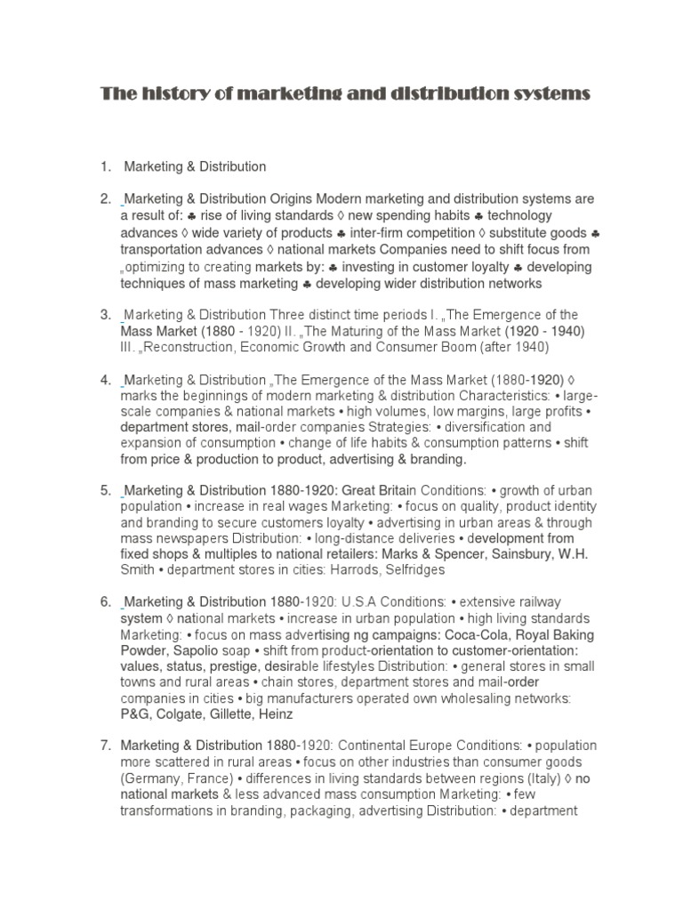 History of Marketing & Distribution Systems | PDF | Dividend | Retail