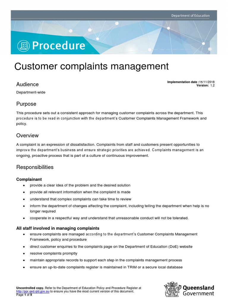 Customer Complaints Management PDF | PDF | Complaint | Policy