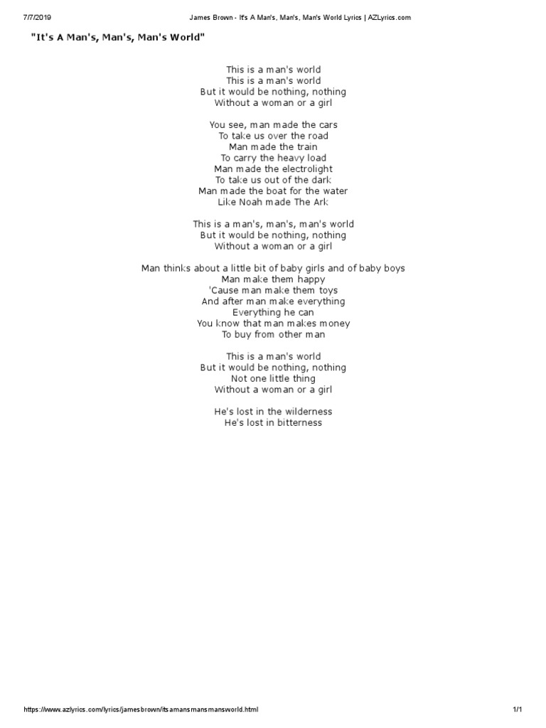 James Brown It's A Man's, Man's, Man's World Lyrics _