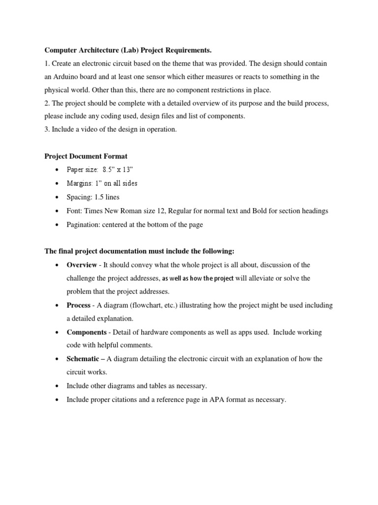 Computer Architecture (Lab) Project Requirements.: As Well As How The ...