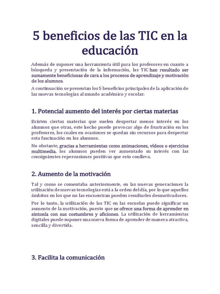 5 beneficios de las TIC en la educación: 1. Potencial aumento del ...