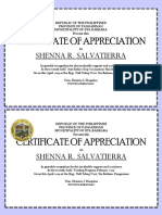 Certificate of Appreciation: Shenna R. Salvatierra