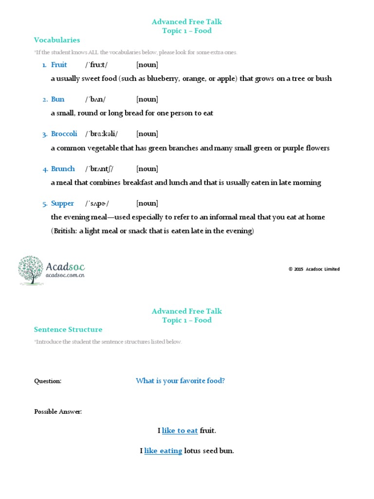 Learn and Talk Food PDF | PDF | Meal | Lunch