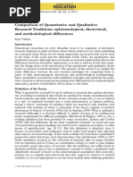 Comparison of Quantitative and Qualitative Research Traditions Epistemological Theoretical and Methodological Differences