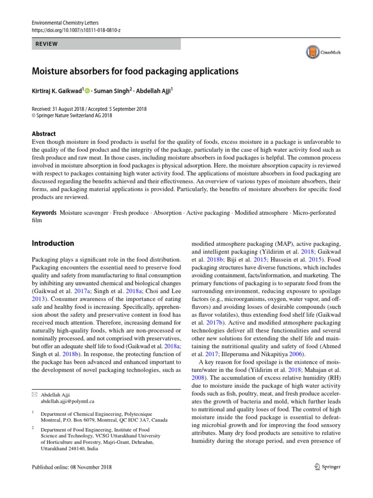 Moisture Absorbers For Food Packaging Applications | PDF | Foods | Polymers