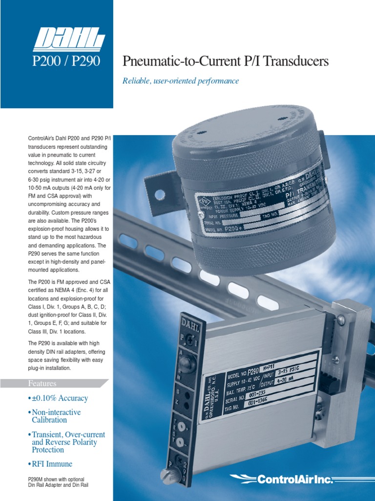P290M Pneumatic-to-Current Transducer | PDF | Amplifier | Electrical ...