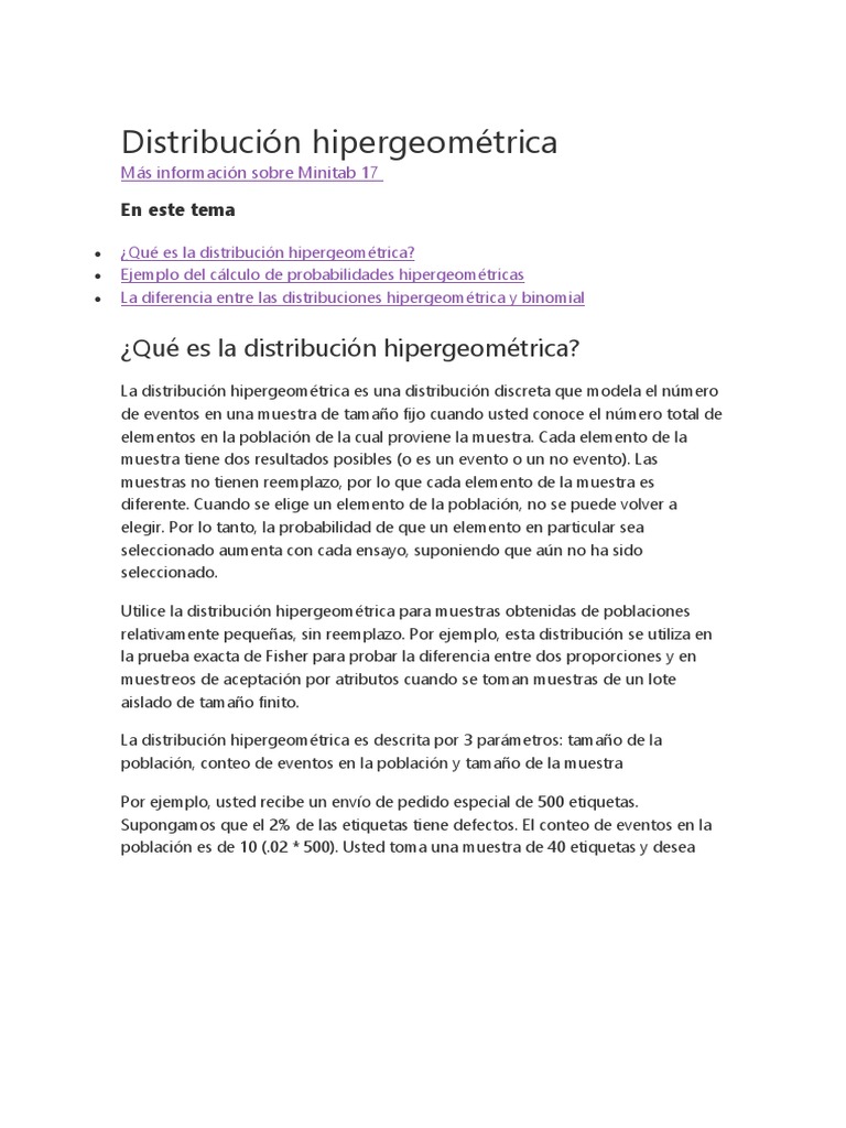 Distribución Hipergeométrica | PDF | Probabilidad | Distribución de ...