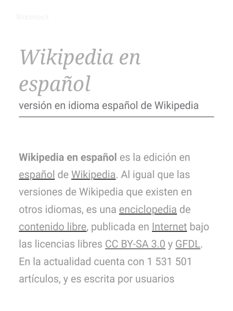 Wikipedia en Español - Wikipedia, La Enciclopedia Libre | PDF ...