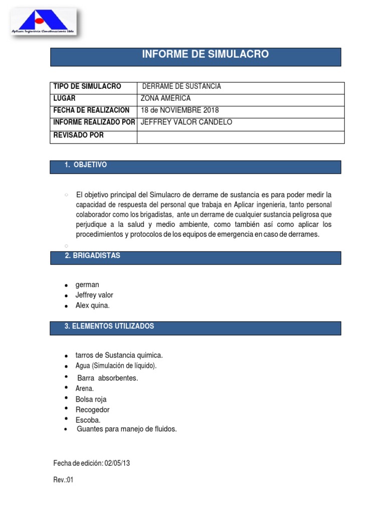 Simulacro de Derrame de Sustancias 2018 | PDF | Simulación | Naturaleza
