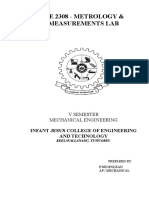 Me 2308 - Metrology & Measurements Lab: Infant Jesus College of Engineering and Technology