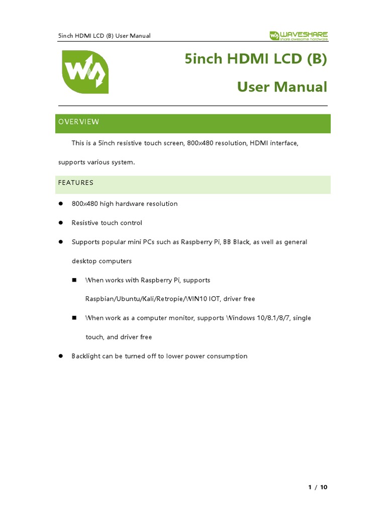 5-Inch HDMI LCD (B) User Manual | PDF | Computer Monitor | Raspberry Pi