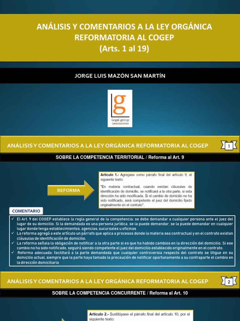 Analisis Ley Reformatoria Al Cogep Arts 1 Al 19 Pdf Juez