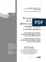 El Conocimiento de La Política, Saberes Académicos, Sentido Común y Acción Política PDF