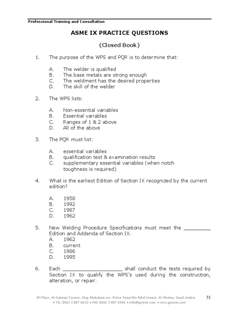 ASME IX Welding Qualification Questions | PDF | Welding | Construction