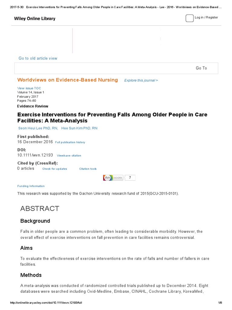 Exercise Interventions For Preventing Falls Among Older People in Care ...