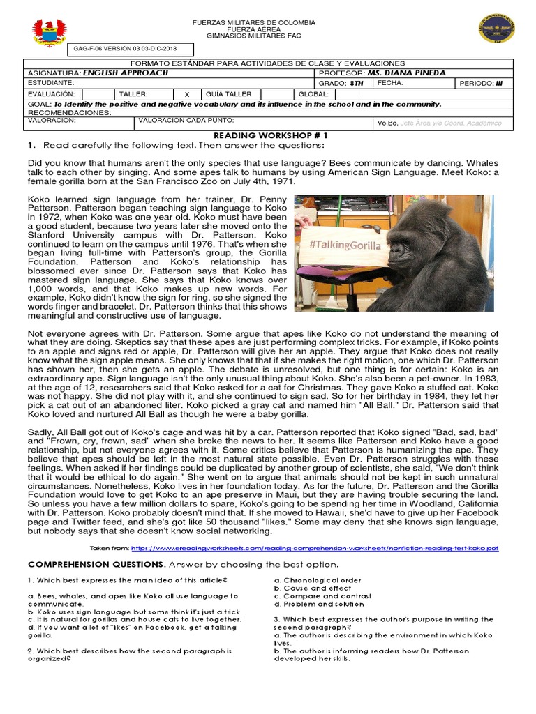 Koko the Gorilla: Language and Communication | PDF