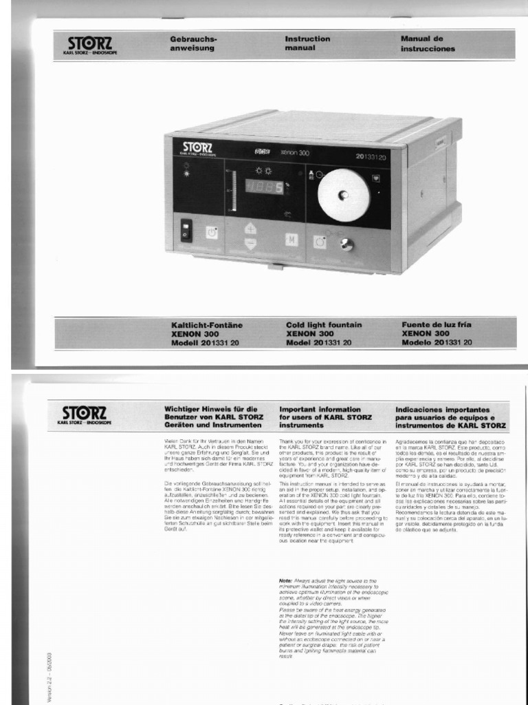 Storz Xenon 300 Light Source User Manual En De Es Pdf